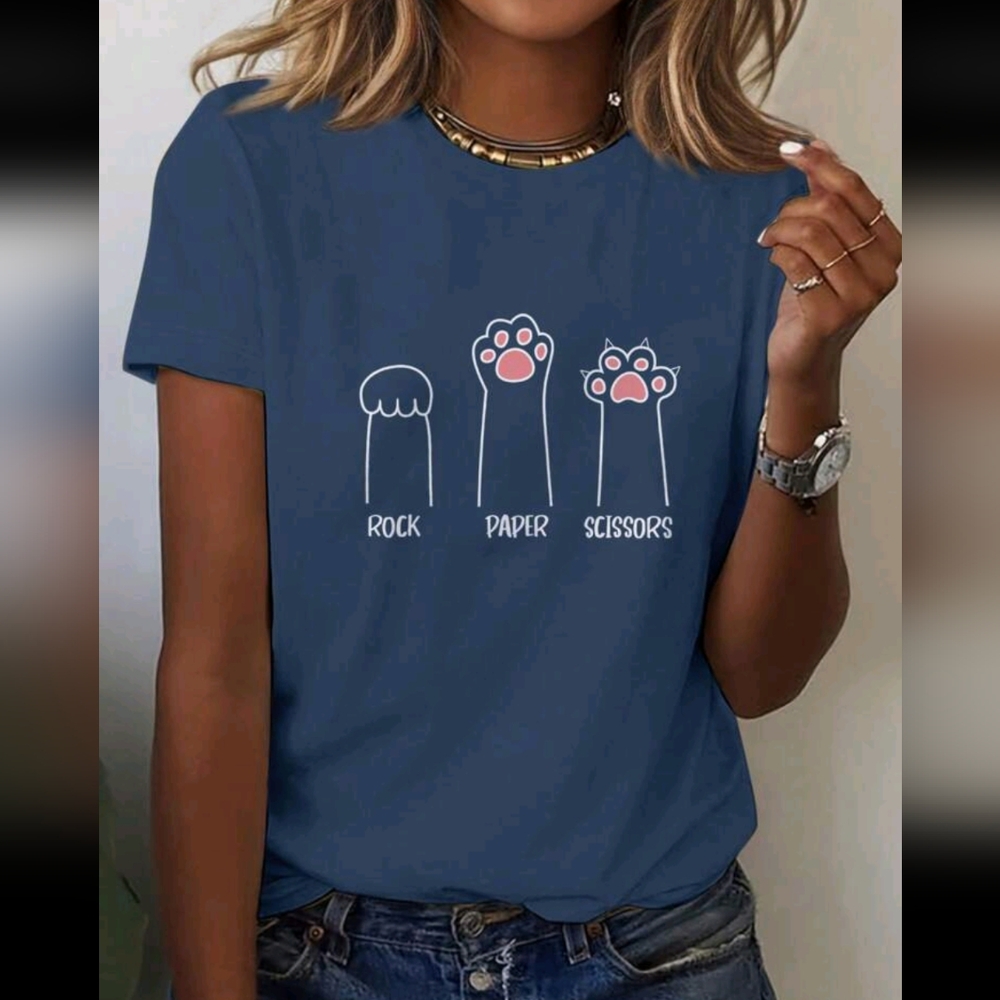Blue - Paw, Rock Paper Scissors Graphic Tee
